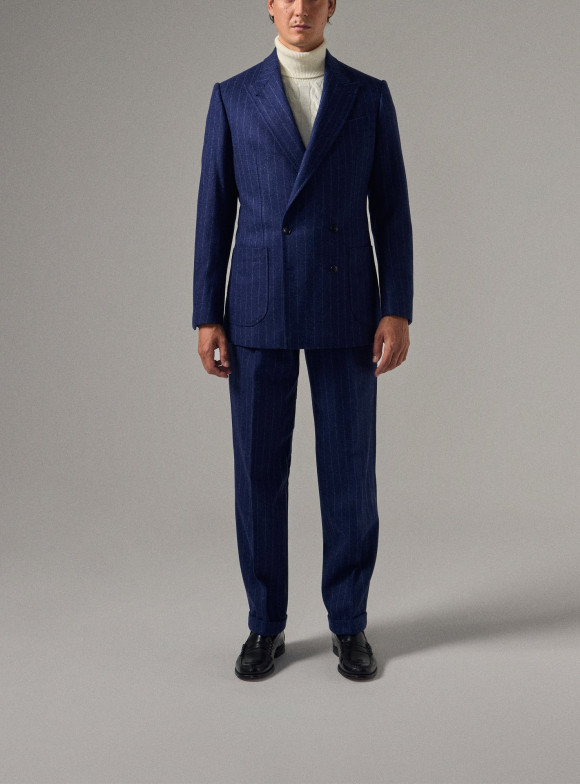 Costume Flanelle Bleu Rayure Blanche