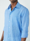 Chemise Lin Uni Bleu