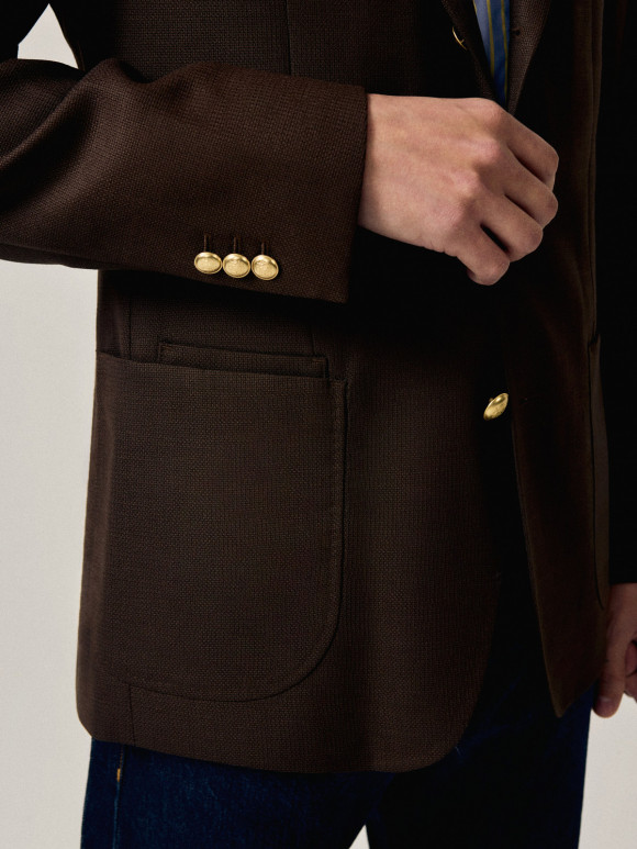 Blazer Fresco Mock Leno Marron