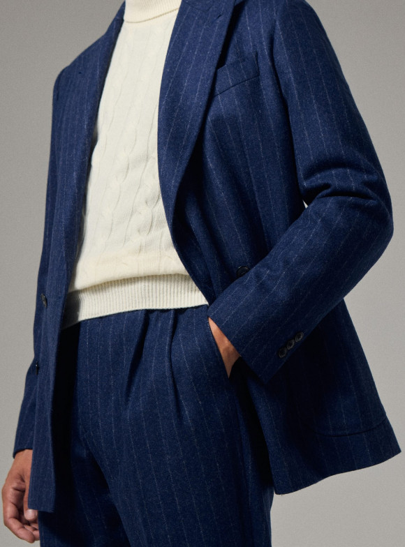 Costume Flanelle Bleu Rayure Blanche