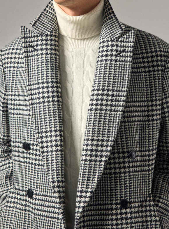Manteau Croisé Prince de Galles Blanc et Noir