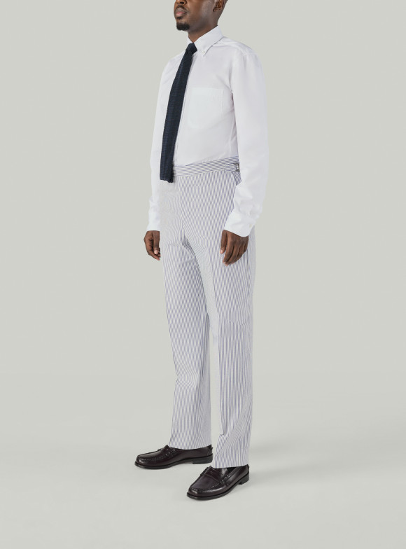 Pantalon Seersucker Rayé Bleu