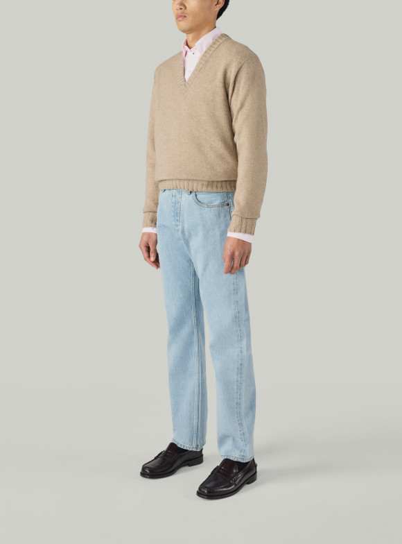 Pull Col V Cachemire Beige