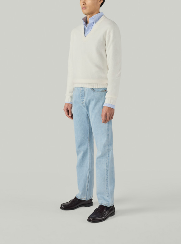 Pull Col V Cachemire Ecru