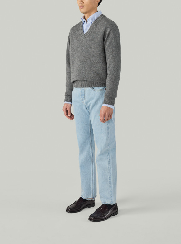 Pull Col V Cachemire Gris