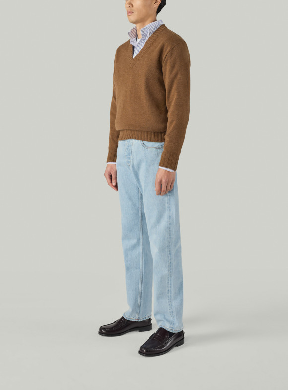 Pull Col V Cachemire Marron