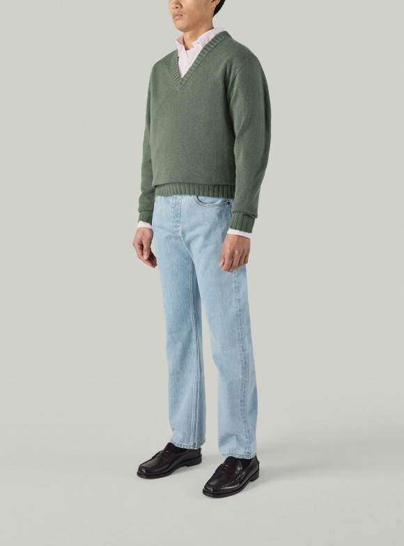 Pull Col V Cachemire Vert