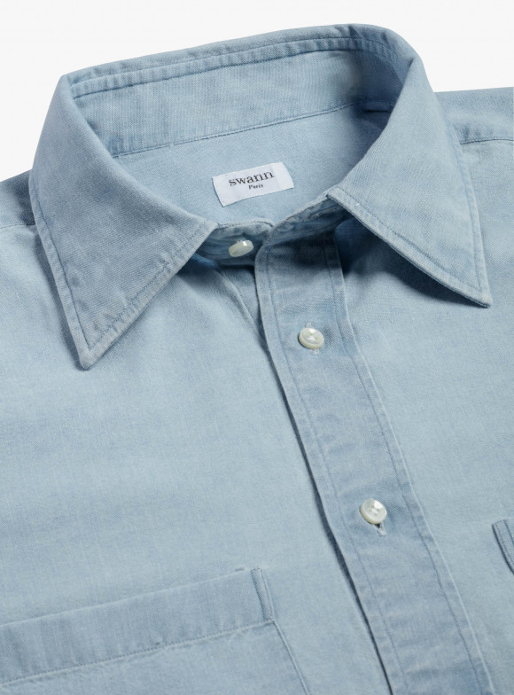 Chemise Denim Uni Bleu
