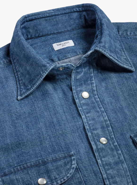 Chemise Denim Japonais Uni Bleu