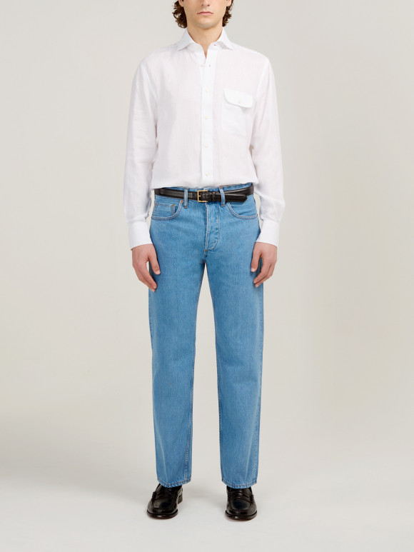 Chemise Lin Uni Blanc