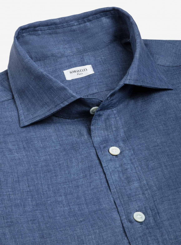 Chemise Lin Uni Bleu