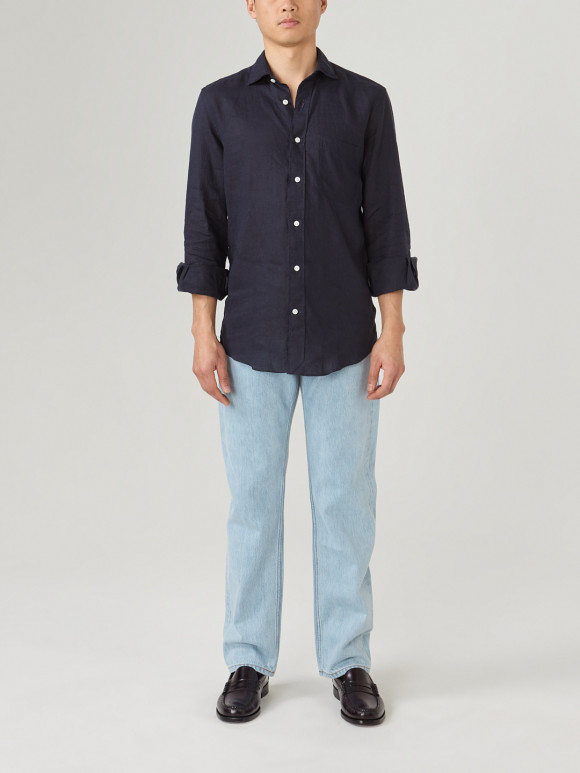 Chemise Lin Uni Bleu