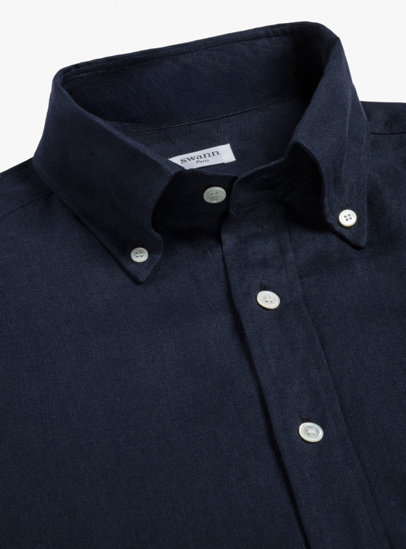 Chemise Lin Uni Bleu