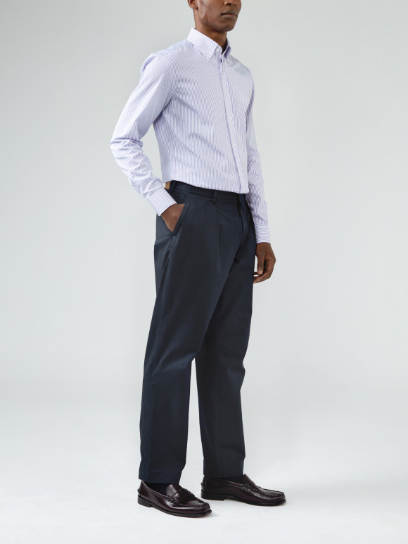 Chino à Pinces Marine Toile Eté