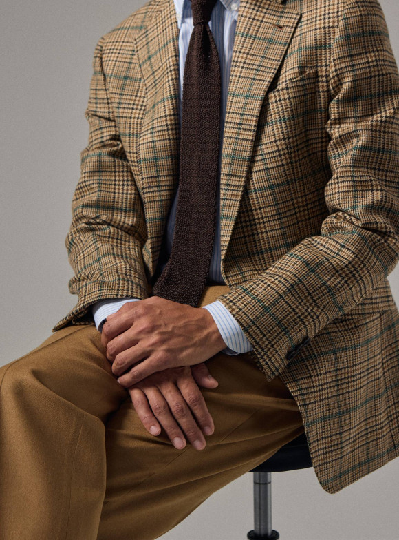 Veste Tweed Prince de Galles Beige Vert