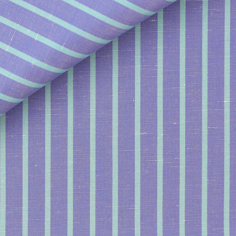 Lin Rayé Bleu Vert (repassage facile)