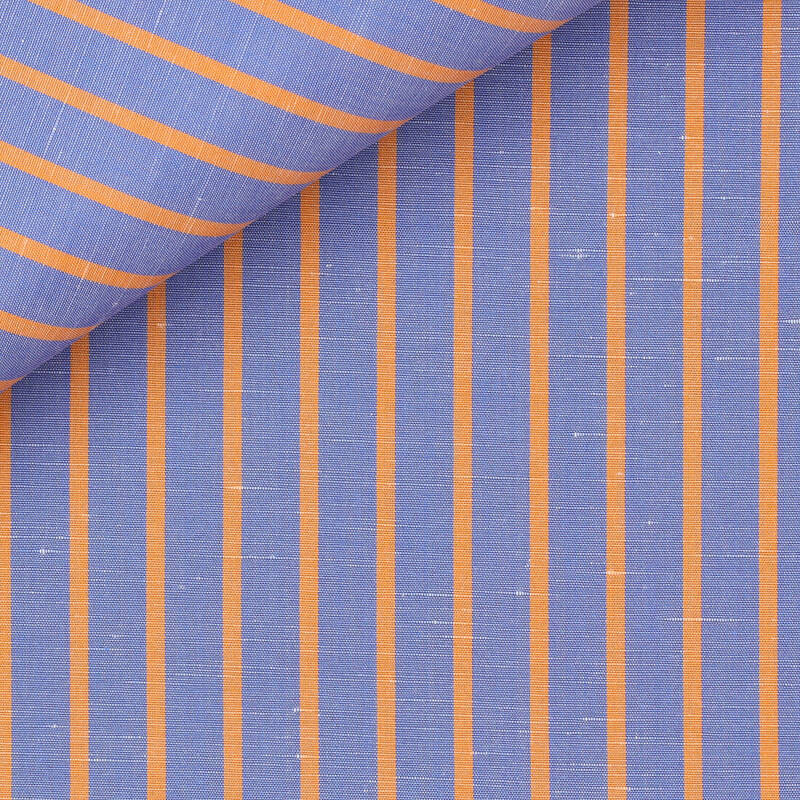 Lin Rayé Bleu Orange (repassage facile)