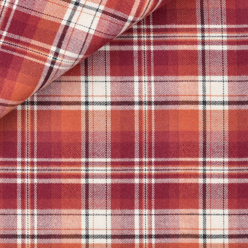 Twill Carreaux Bordeaux Orange