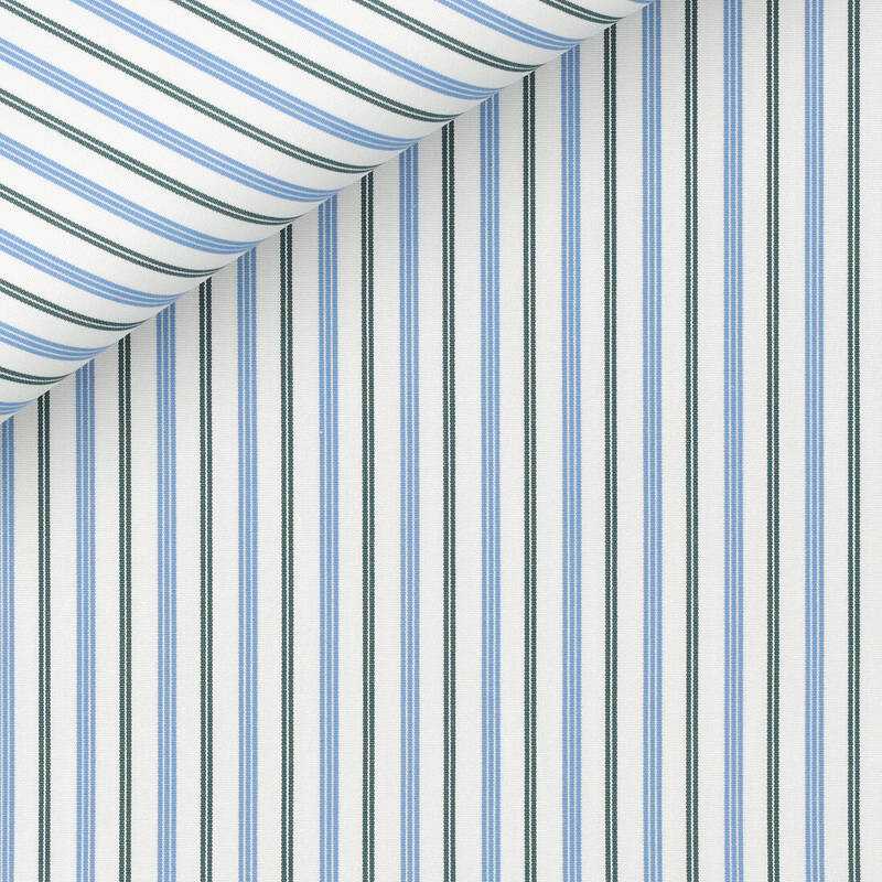 Popeline Rayé Bleu Vert