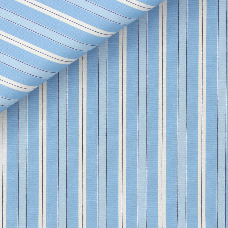 Popeline Rayé Bleu Beige