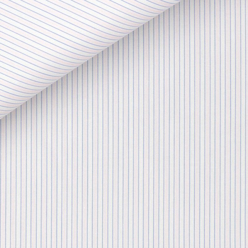 Popeline Rayé Bleu Rose