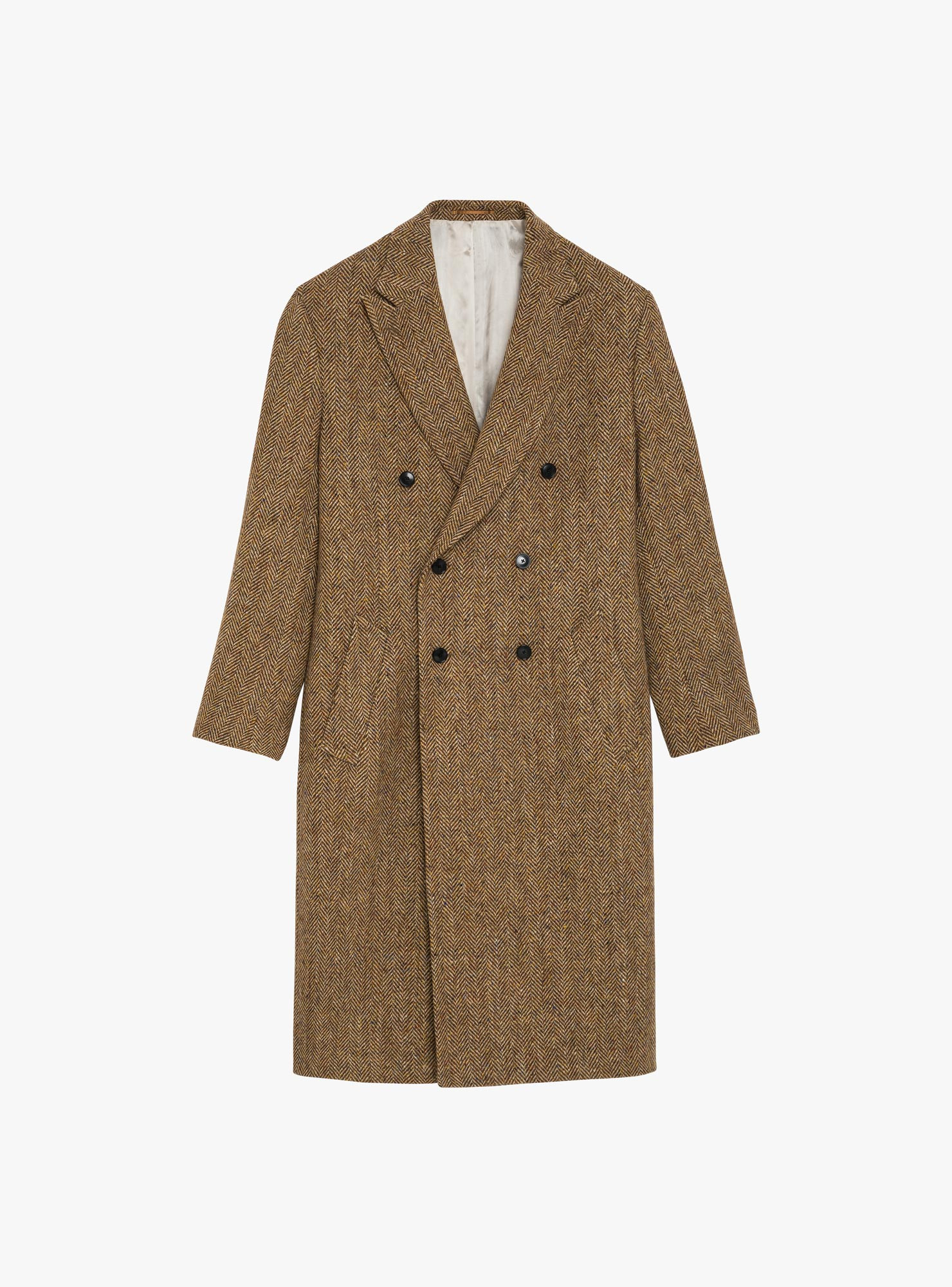 Manteau Croisé Tweed Chevron Camel