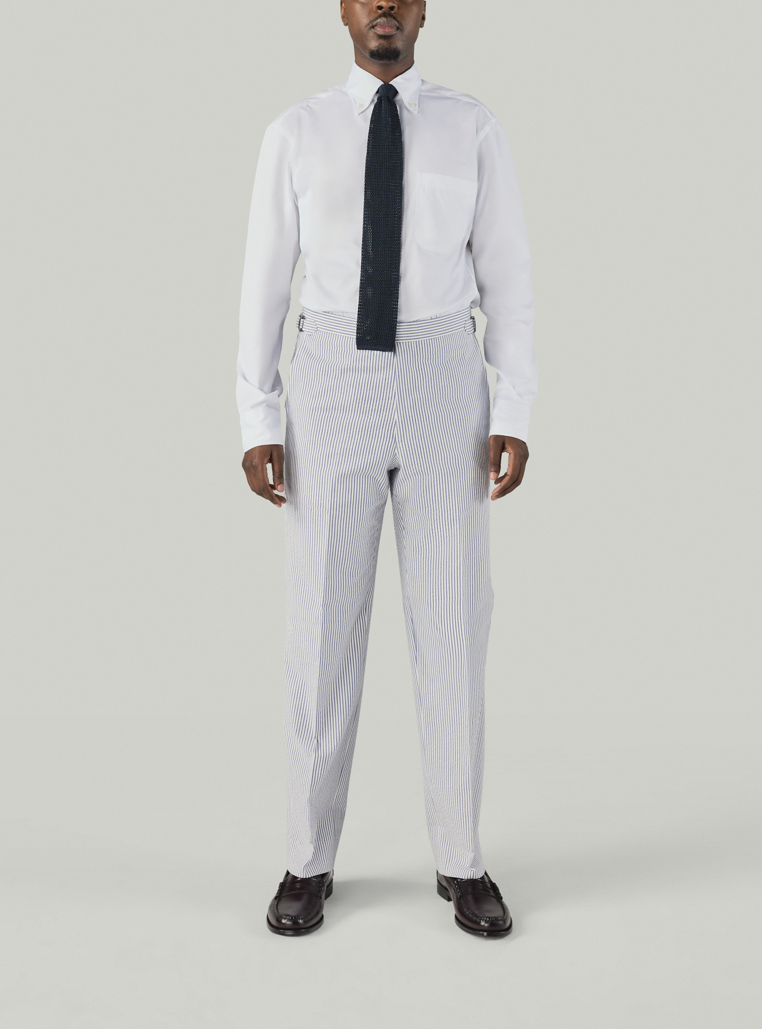 Pantalon Seersucker Rayé Bleu