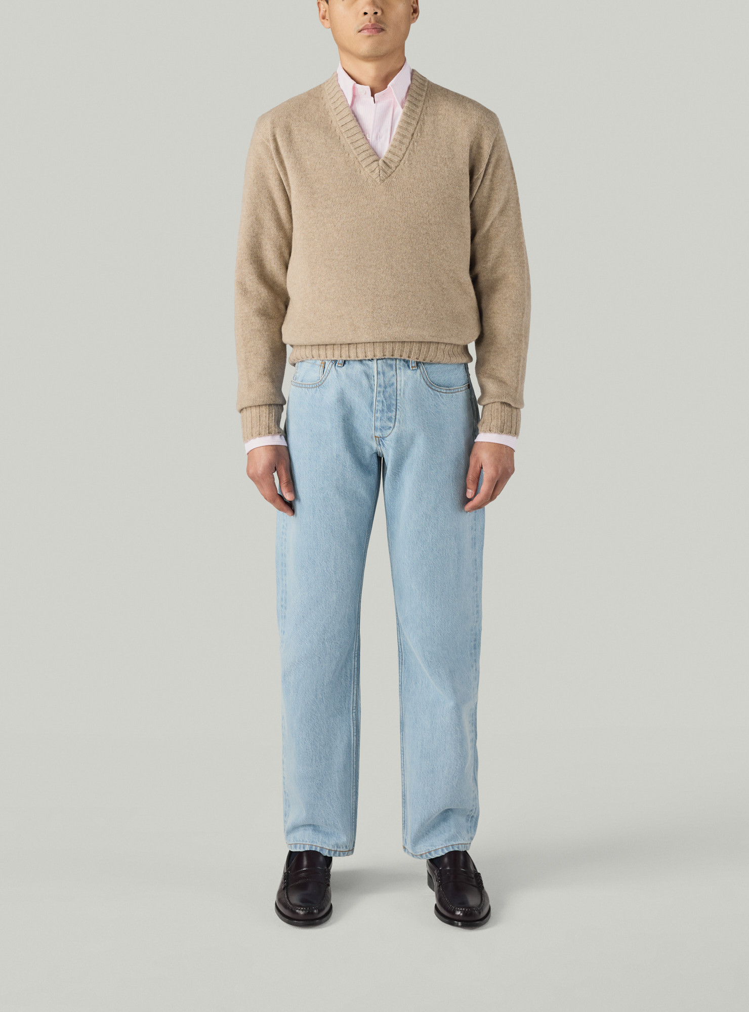 Pull Col V Cachemire Beige