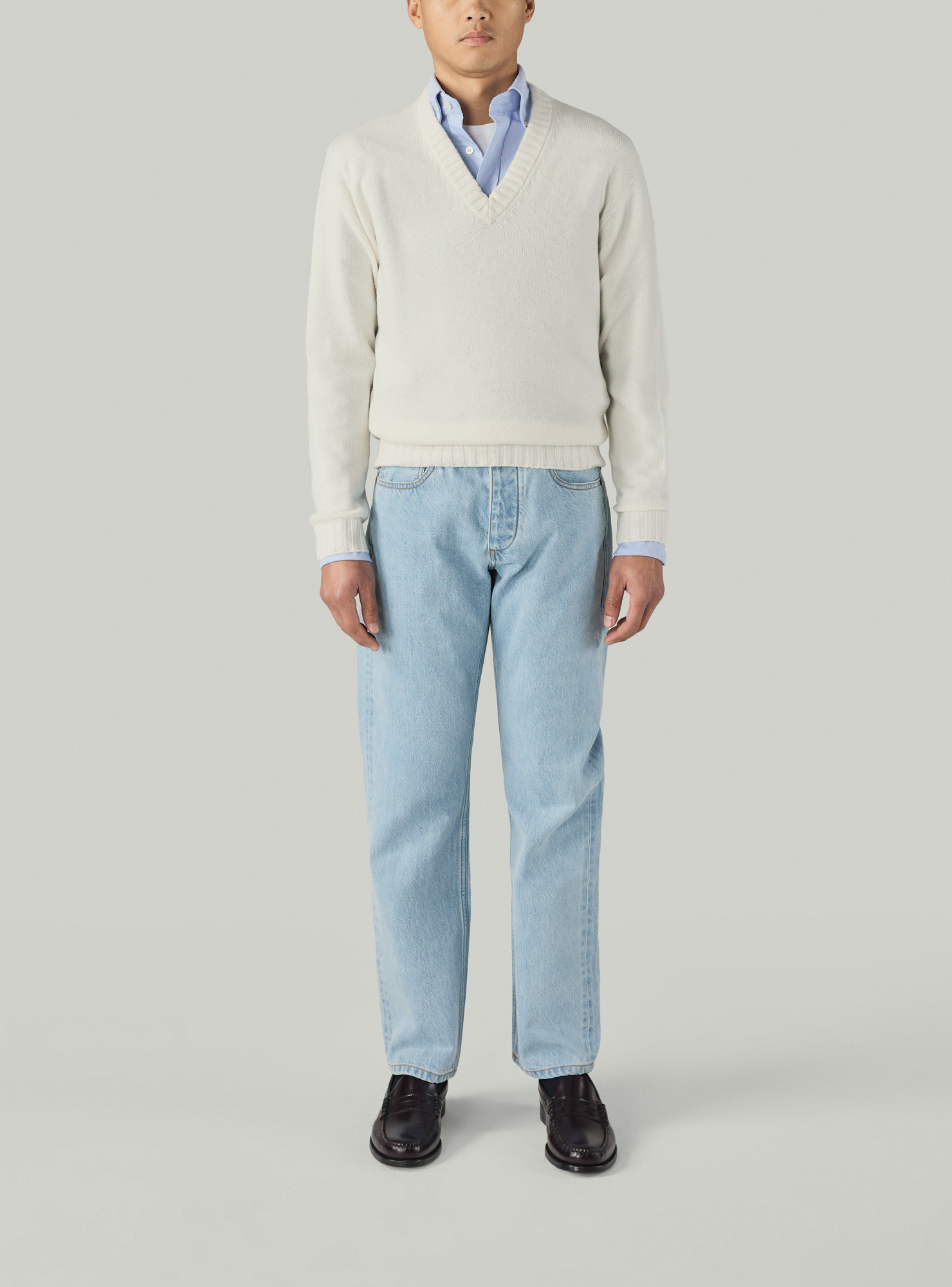 Pull Col V Cachemire Ecru