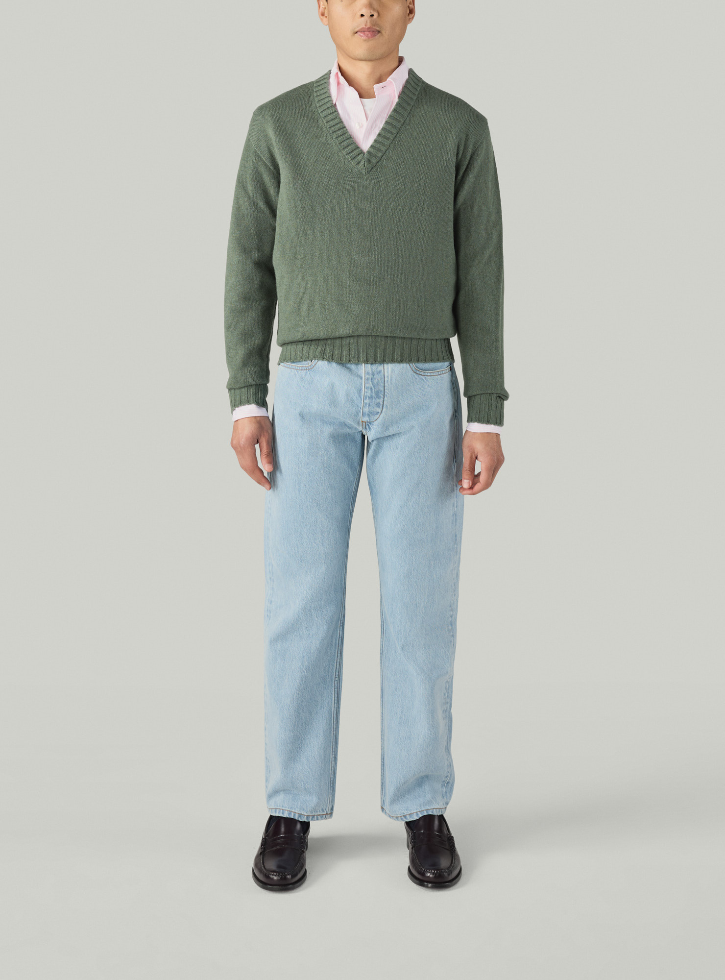 Pull Col V Cachemire Vert