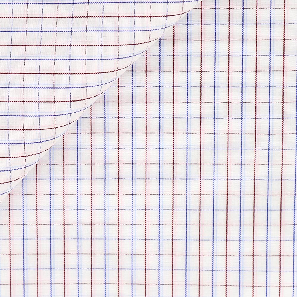 Popeline Carreaux Bleu Bordeaux