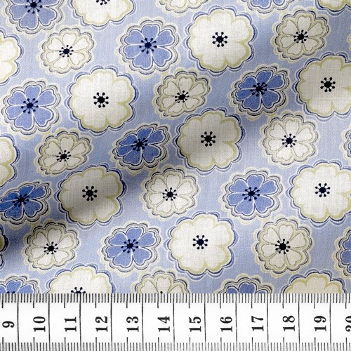 Popeline Motif Bleu Beige