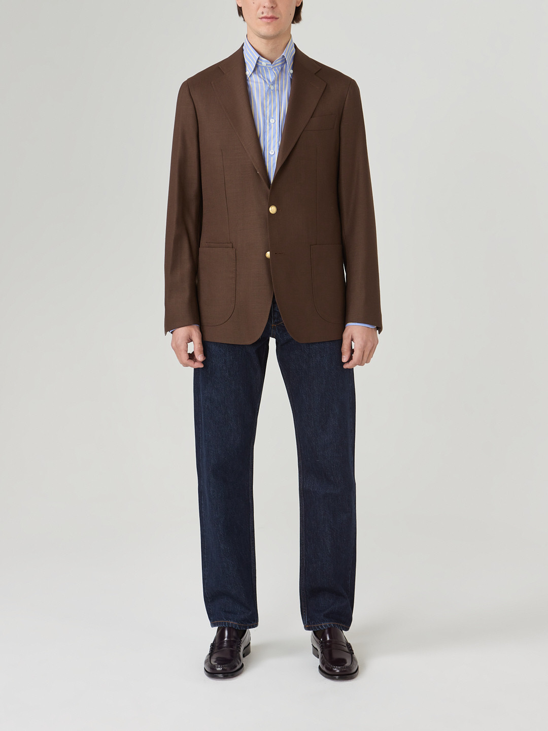 Blazer Fresco Mock Leno Marron