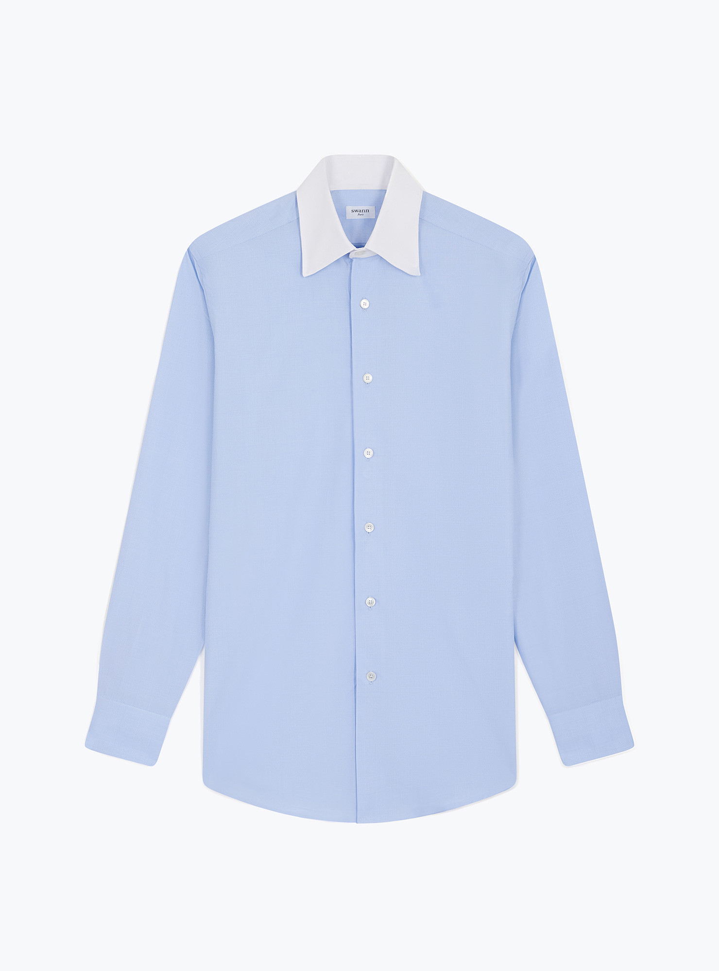 Chemise Popeline Carreaux Bleu Col Blanc