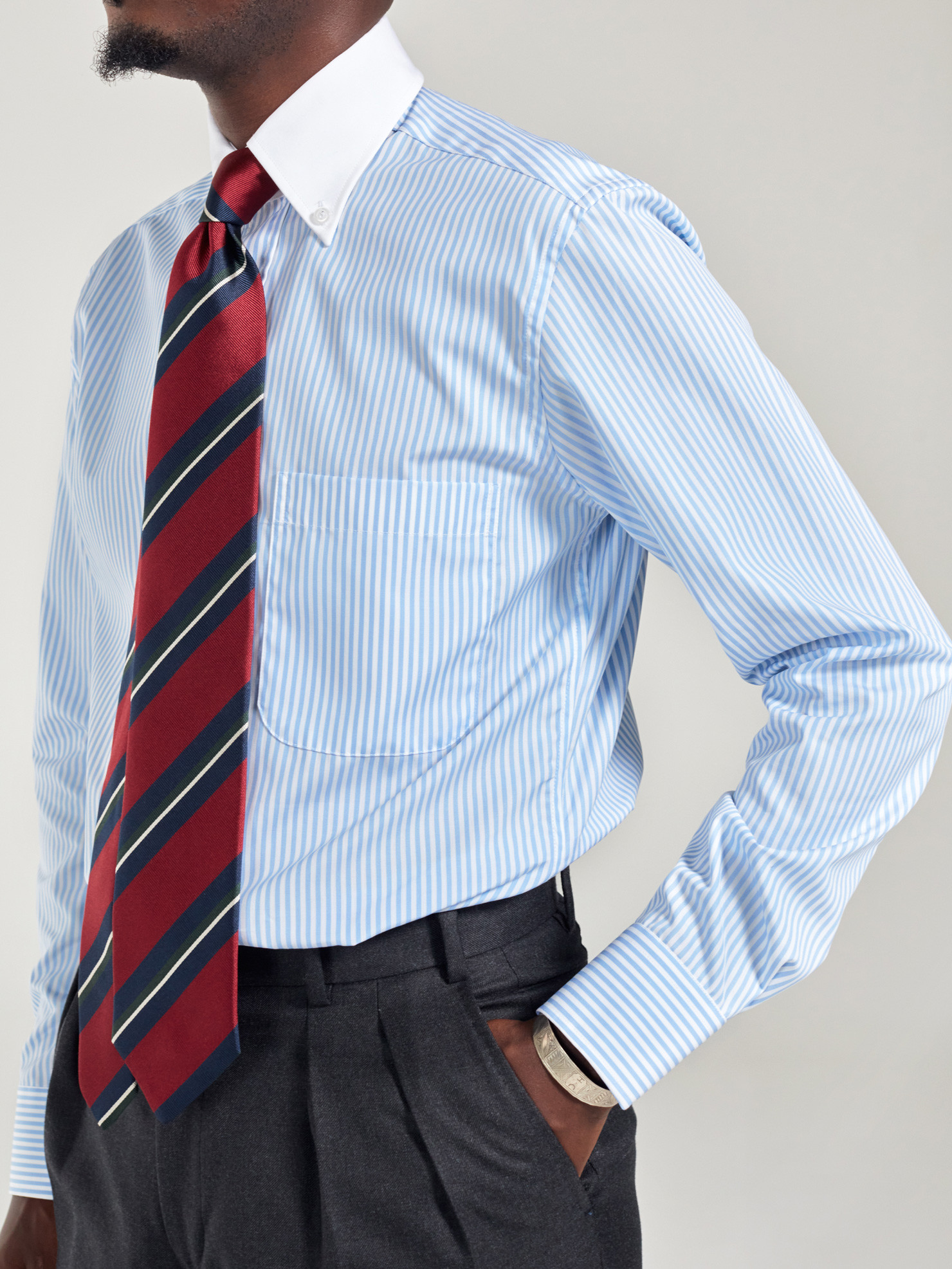 Chemise Popeline Raye Bleu Col Blanc CH144875 Swann
