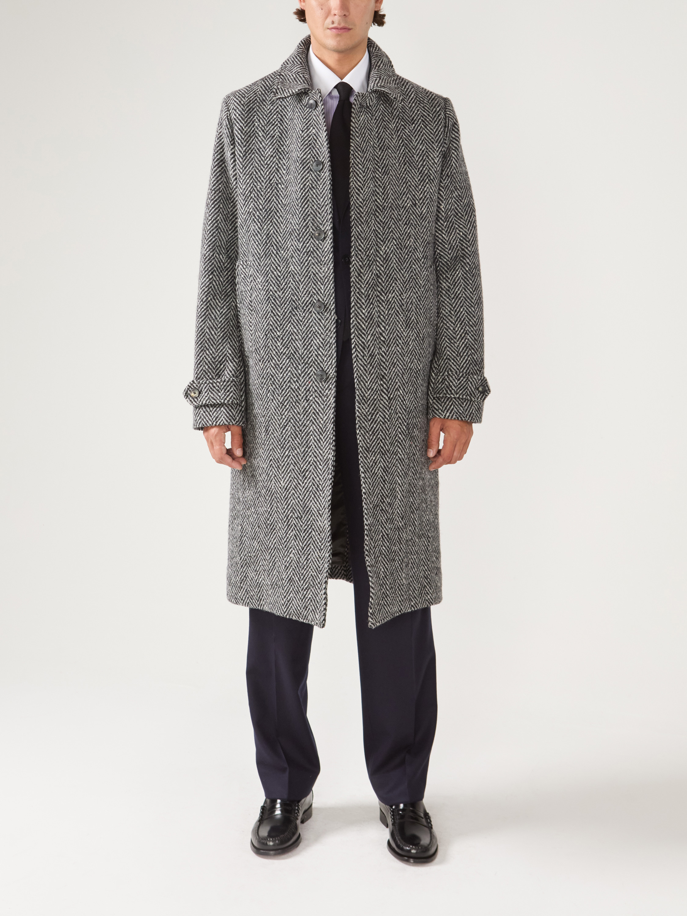 Manteau Car Coat Tweed Chevron Gris