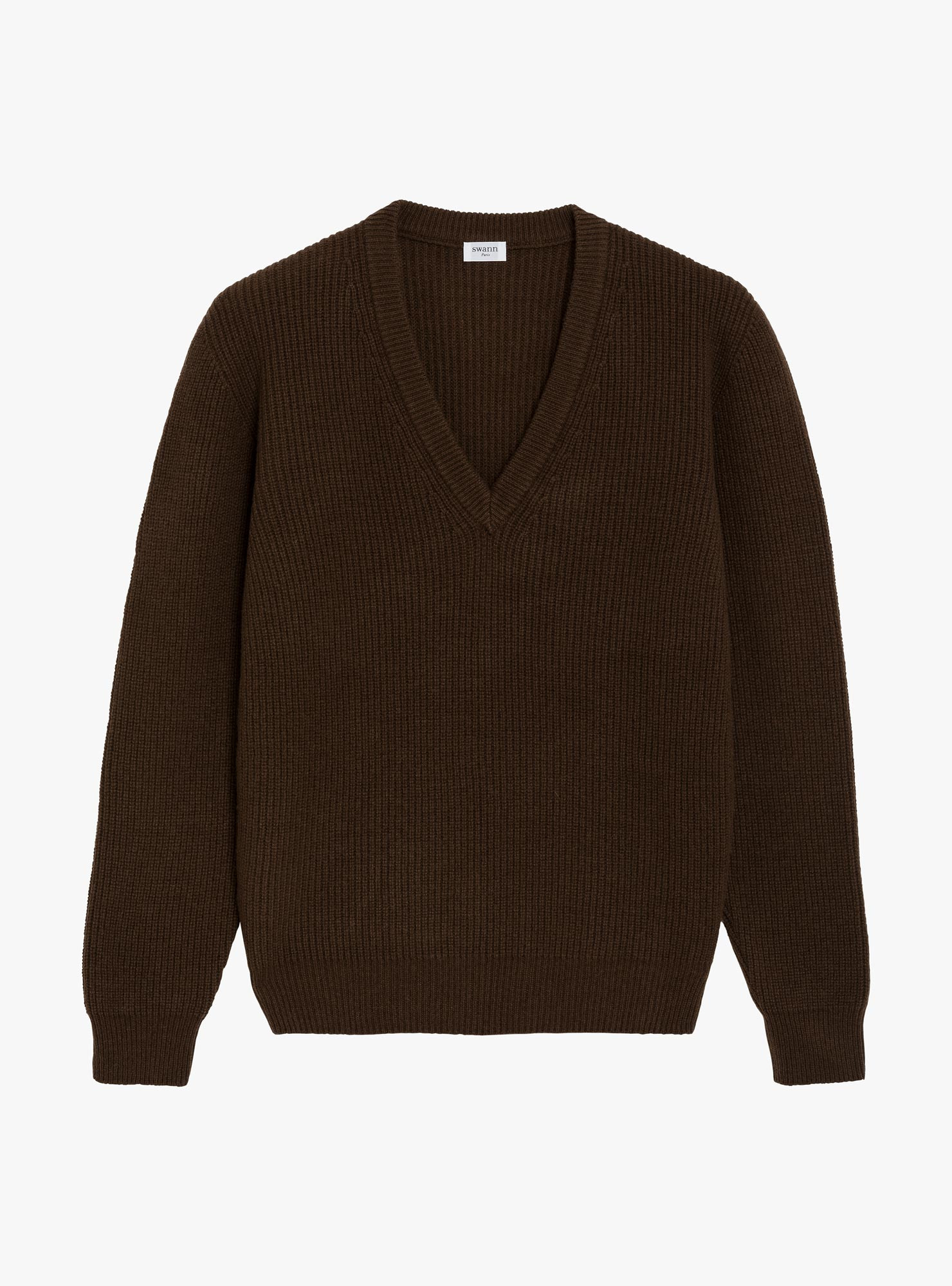 Pull Col V Double Maille Marron