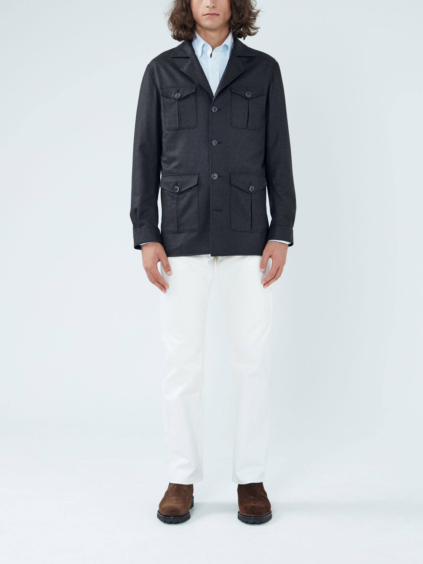 Veste Saharienne Flanelle Marron