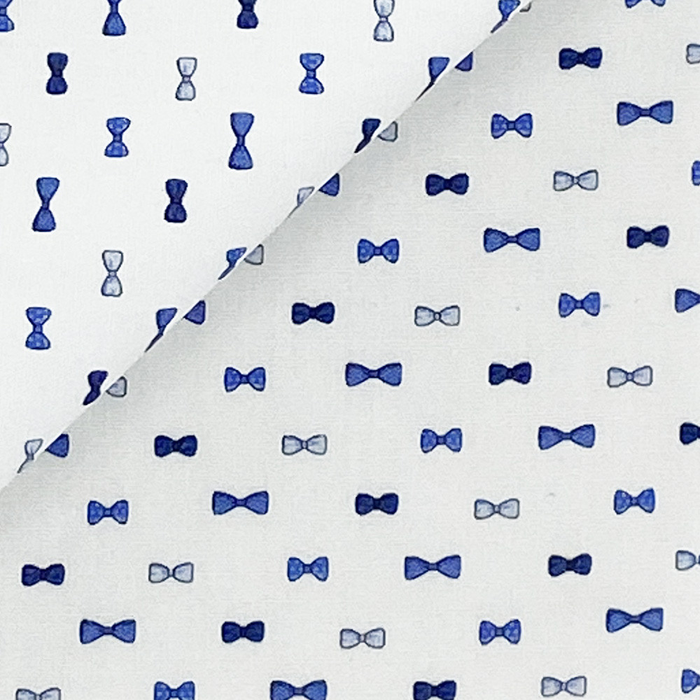 Popeline Motif Blanc Bleu