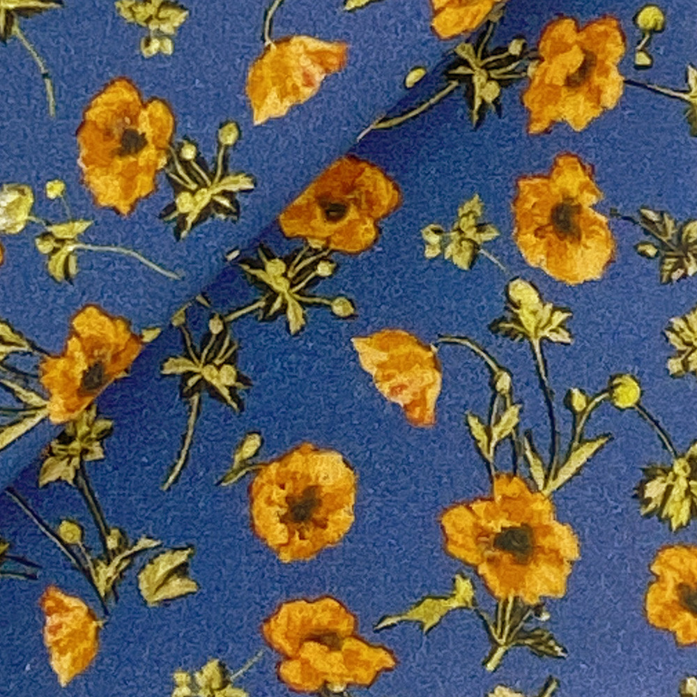 Popeline Motif Bleu Orange