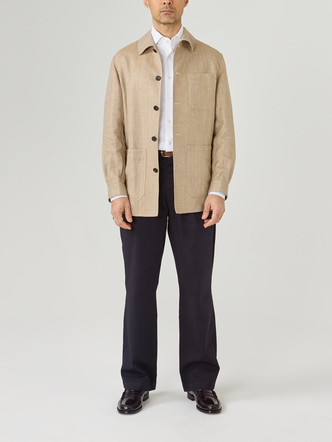 Veste de Travail Laine Lin Chevron Beige