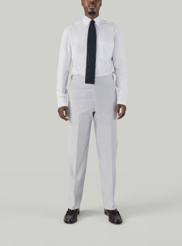 Pantalon Seersucker Rayé Bleu