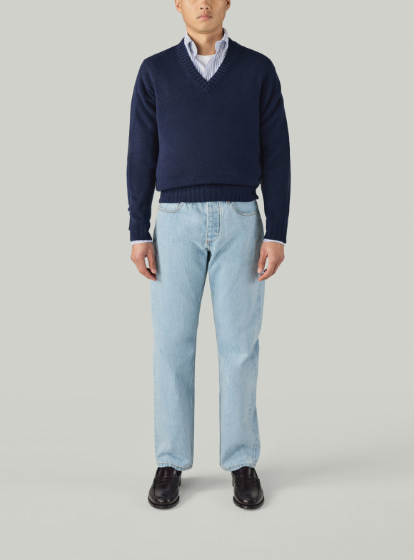 Pull Col V Cachemire Marine