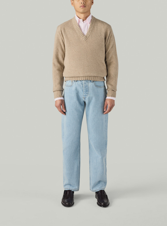 Pull Col V Cachemire Beige