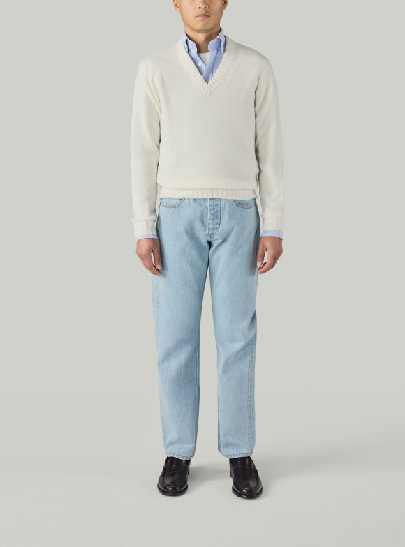 Pull Col V Cachemire Ecru