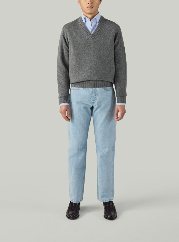 Pull Col V Cachemire Gris