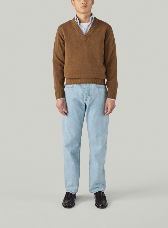 Pull Col V Cachemire Marron