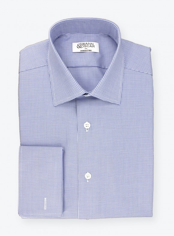 Chemise Pied de Poule Uni Bleu