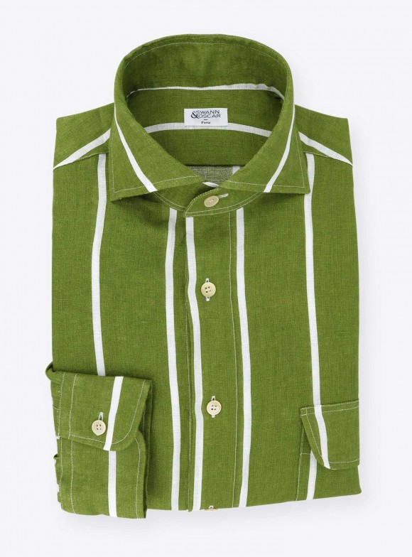 Chemise Lin Rayé Vert