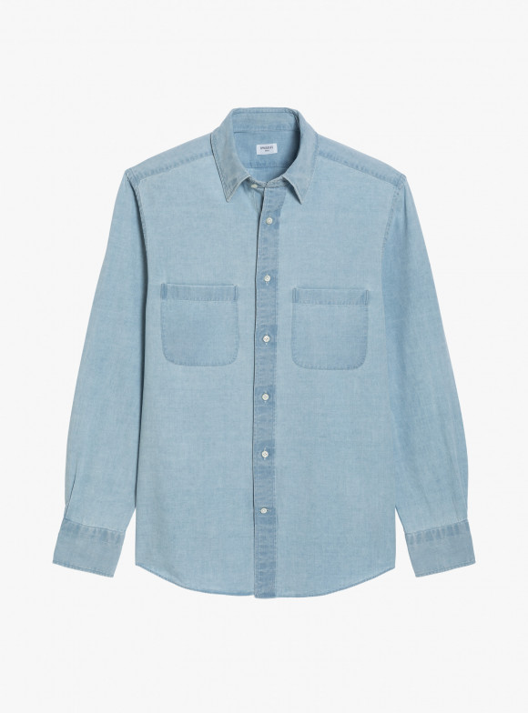 Chemise Denim Uni Bleu